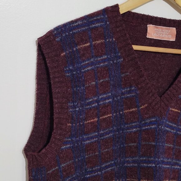 Vintage Lazarus Men's Wool Burgundy Fair Isle V-Neck Pullover Vest Size Medium - Picture 3 of 7